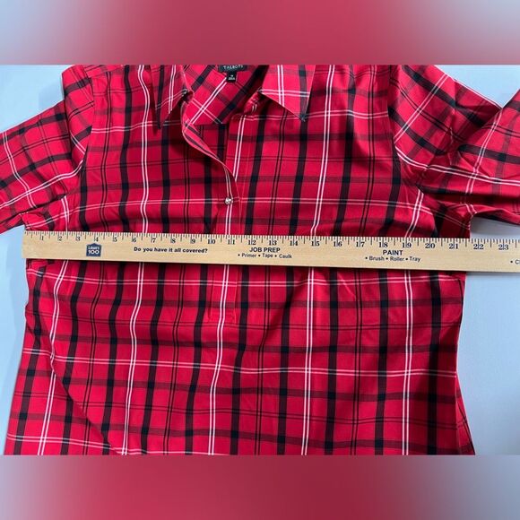 Talbots Red Plaid Perfect Popover Non Iron Bling Button Top Womens 12 - Picture 8 of 9
